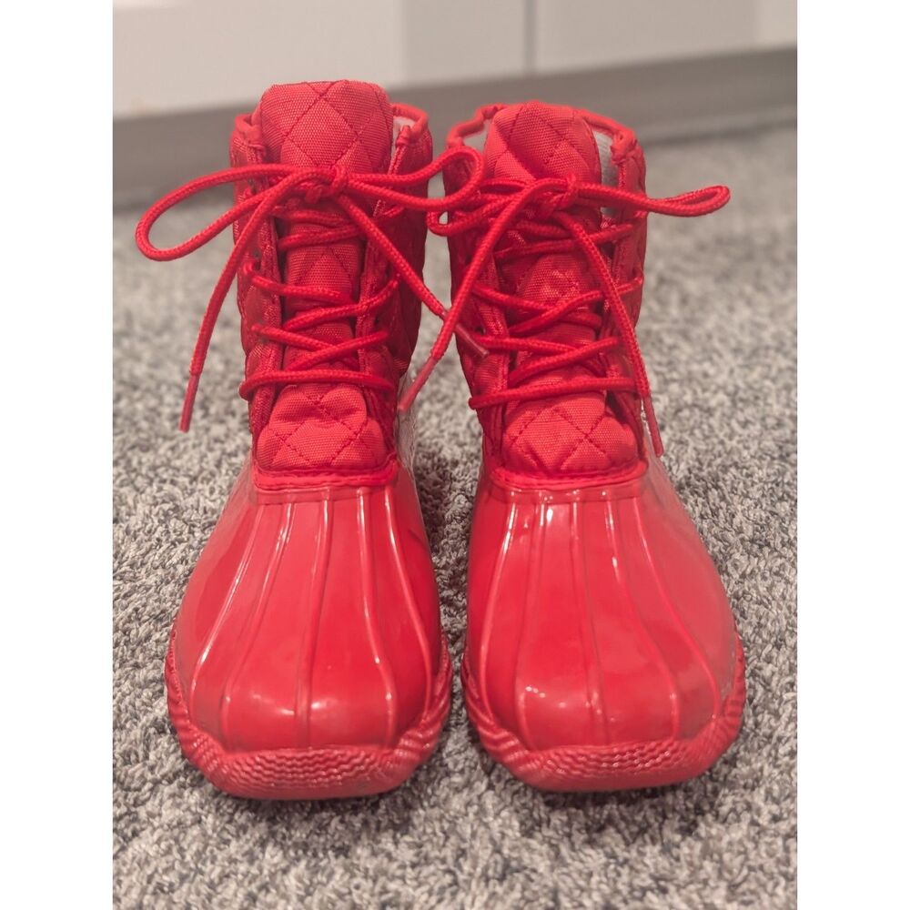 Red Quilted Duck Boots Womens 8.5 Waterproof Fleece Lined Rain Snow Ankle Boots
